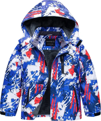 Vista 10 de CREATMO US Chaqueta de esquí impermeable para niño, abrigo de nieve cálido para invierno, resistente al viento, chaqueta de lluvia para snowboard