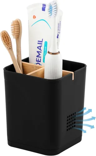 Vista 15 de Soportes para cepillo de dientes con drenaje para baños, soporte para cepillo de dientes de 4 ranuras con divisores de bambú, organizador de cepillo