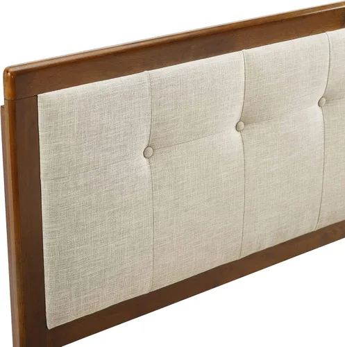 Vista 5 de Modway Draper - Cabecera capitoné de tela y madera en color beige nogal