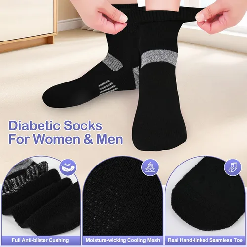 Vista 3 de Bulinlulu Calcetines diabéticos para mujer, talla 9-11, 6 pares de calcetines tobilleros diabéticos no vinculantes para mujeres y hombres (negro)