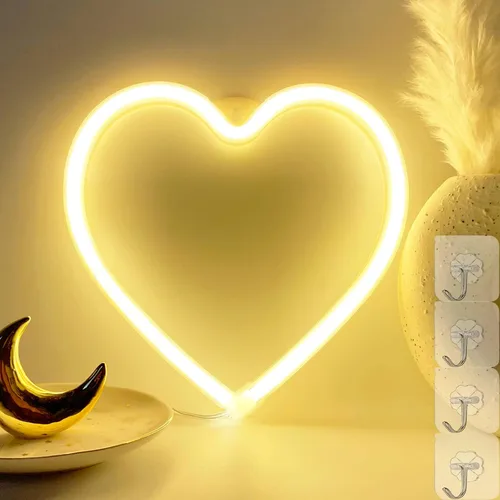 Vista 10 de Luces de corazón de neón – Lámpara de corazón LED rosa, decoración para el hogar, regalos colgantes, funciona con USB / pilas para dormitorio, sala