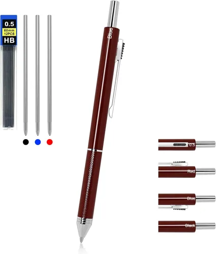 Vista 10 de YOUMI Bolígrafo multicolor 4 en 1 multifunción con carcasa de metal, lápiz mecánico de 0.020 in, bolígrafo rojo, bolígrafo azul y bolígrafo negro