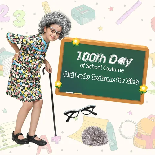 Vista 3 de Lingway Toys - Disfraz de hombre pequeño y viejo para niños finge ser abuelo, disfraz de celebración de 100 días de escuela para niños