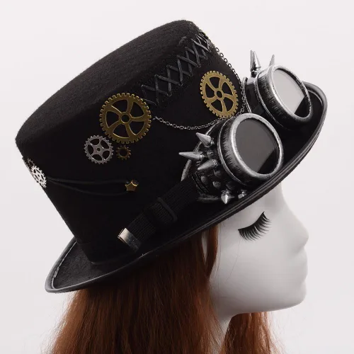 Vista 4 de GRACEART Sombreros unisex steampunk con gafas para mujeres y hombres