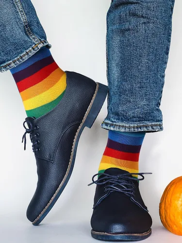 Vista 6 de Bencailor 6 pares de calcetines deportivos de algodón a rayas, diseño de arco iris, calcetines tobilleros de algodón, casuales, multicolor, unisex