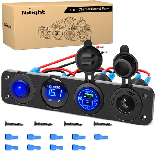Vista 11 de Nilight - Panel de enchufe de salida 4 en 1, 12V CC, 4.8A, voltímetro LED, interruptor basculante de encendido y apagado con luz, encendedor