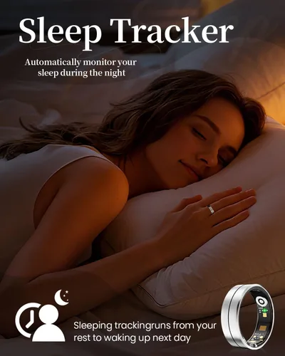 Vista 3 de Fvtga Anillo de salud inteligente para mujeres y hombres, rastreador de actividad física con frecuencia cardíaca, oxígeno en sangre y monitoreo