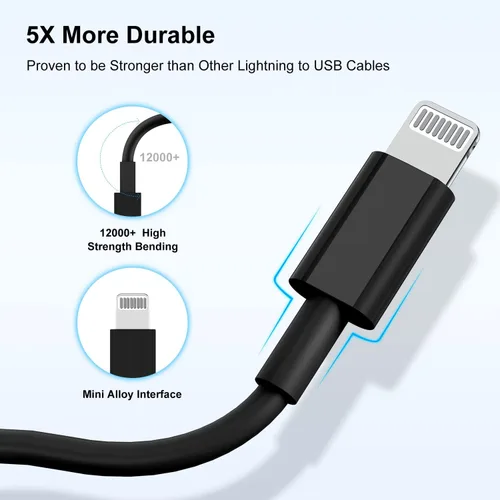 Vista 6 de Cable largo de carga rápida de 10 pies para iPhone 12, 13, 14, [certificado MFi de Apple], cable USB C a Lightning, puerto tipo C compatible