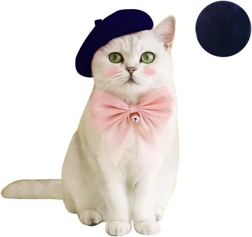 Vista 13 de Gorras de boina para perro Boinas para gatos Moda para las cuatro estaciones Graciosas y cómodas de lana Gorra para mascotas (Negro)