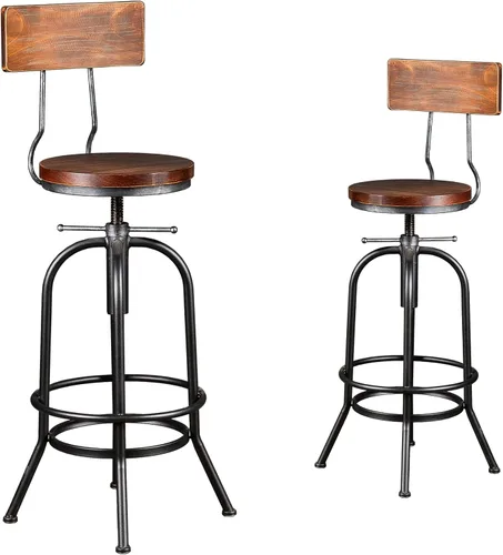 Vista 10 de LOKKHAN Taburete de bar industrial, de 26 a 32 pulgadas, ajustable, giratorio, de madera, metal, taburete de cocina rústico de granja, altura