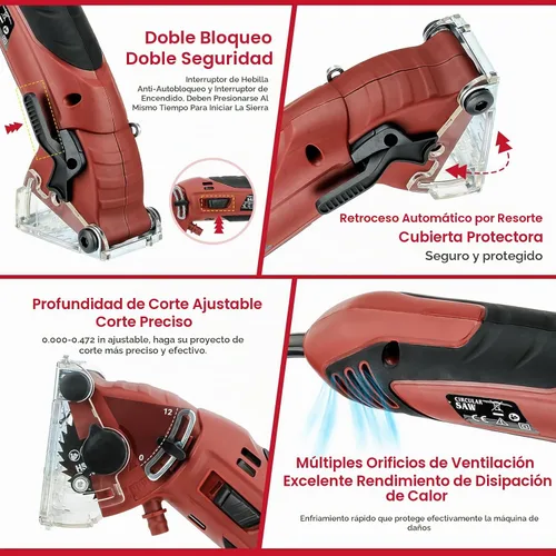 Vista 7 de Sierra circular mini con cable, 400W 110V 3400RPM multifunción manual con 6 hojas, profundidad máxima de corte ½ pulgada, sierra circular compacta