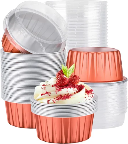 Vista 11 de EUSOAR Forros para cupcakes para hornear, 50 forros para magdalenas de 5 onzas, moldes de papel de aluminio desechables, recipientes de postre