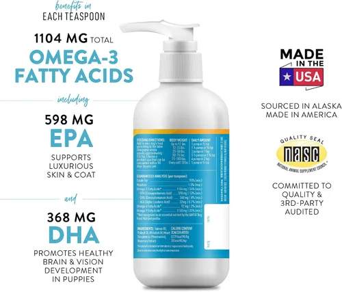 Vista 4 de Wild Alaskan Skin & Coat Suplemento Omega-3 a base de aceite de salmón para perros, 8 onzas líquidas