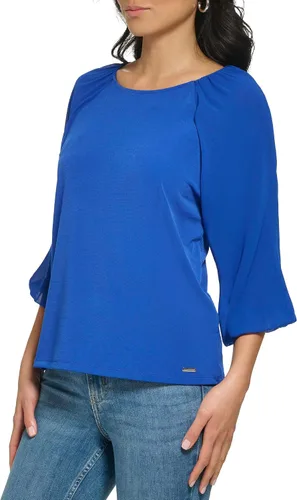 Vista 2 de Calvin Klein Blusa de manga tipo farol para mujer, holgada, ajustada, mate, con manga tipo farol