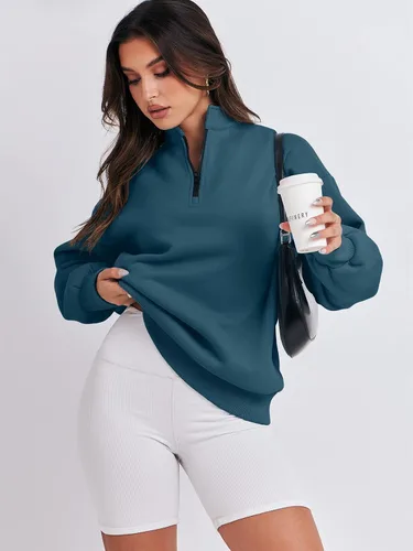Vista 7 de ANRABESS Sudaderas de gran tamaño para mujer, sudaderas con capucha y media cremallera de 14, ropa de otoño 2024 Y2k