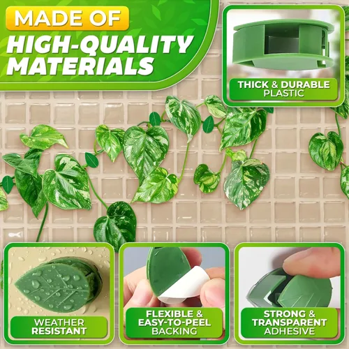 Vista 4 de 60 clips de pared para plantas, 72 calcomanías adhesivas acrílicas, vid, planta trepadora, soportes, accesorios para plantas