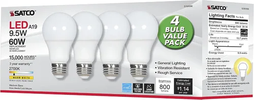 Vista 6 de Satco S39596 9.5A19/LED/827/ND/120V/4PK - Paquete de 4