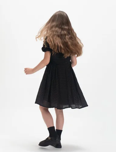 Vista 5 de WELAKEN Vestido de verano con volantes y mangas abullonadas para niña, vestido casual con forro para niños pequeños, niñas y niñas pequeñas