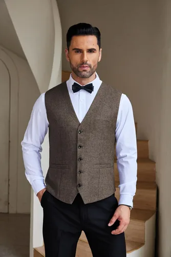 Vista 2 de COOFANDY Chaleco de traje casual para hombre, chaleco formal ajustado para negocios, chaleco de deshierbe