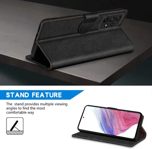 Vista 5 de ZZXX Funda tipo cartera para Samsung Galaxy A53 5G con bloqueo RFID, ranura para tarjetas, función atril, cierre magnético, funda protectora de Negro