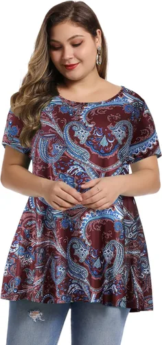 Vista 4 de MONNURO - Camiseta de manga corta para mujer, holgada con mucho vuelo, talla grande