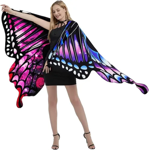 Vista 4 de Sevendec Alas de mariposa para mujer, disfraces de Halloween, alas de hada, tela suave para adultos, con máscara facial para fiesta, accesorio