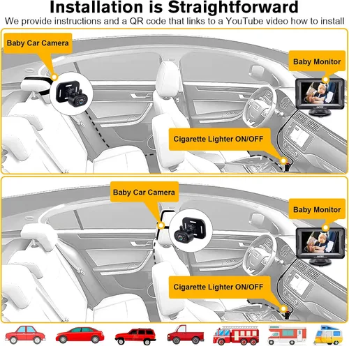 Vista 8 de AMTIFO Cámara para Bebé de Coche Fácil Instalación: Visión Nocturna Clara 2 Minutos Plug-Play Cámara de Asiento Trasero Rotación 360° Monitor