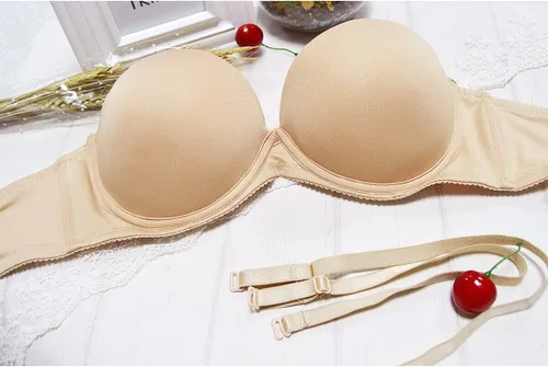 Vista 7 de Plusexy - Brasier con push-up sin tiras, con relleno grueso, aros convertibles, multiusos, para mujer