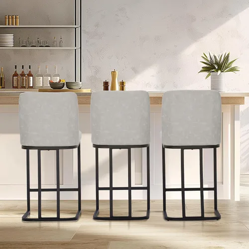 Vista 54 de Juego de 2 taburetes de bar de altura de mostrador de color blanco cremoso de 24 pulgadas, modernos taburetes de bar dorados con respaldo tapizado