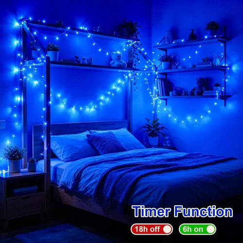 Vista 4 de Guirnalda de 1000 luces LED azules, luces de Navidad de 328 pies para exteriores, impermeables, con enchufe, alambre transparente, luces de árbol