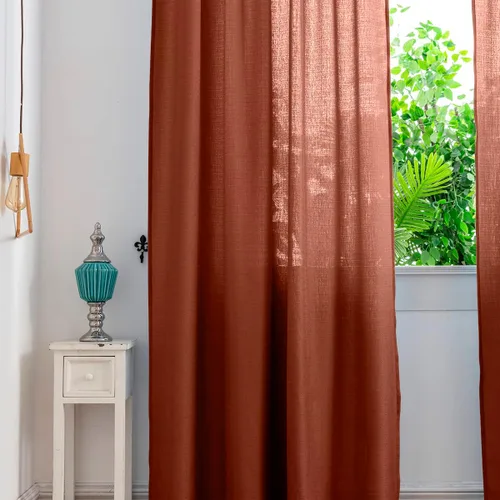 Vista 3 de Yancorp Cortinas de terracota de 84 pulgadas de largo para sala de estar, 2 paneles de cortinas transparentes con textura de lino, cortinas