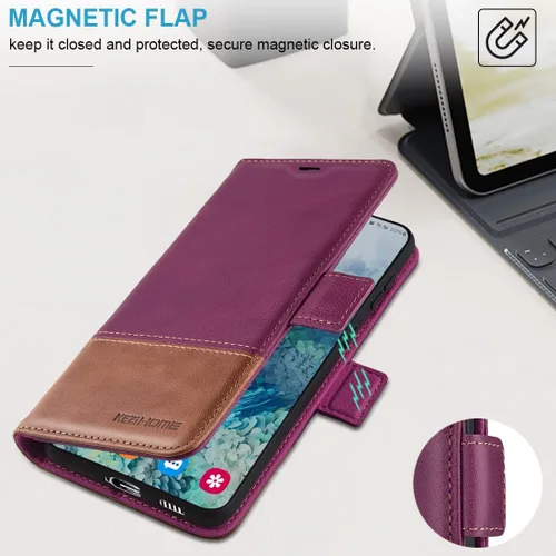Vista 6 de KEZiHOME Funda para Galaxy S23 5G, de piel auténtica [bloqueo RFID], funda tipo cartera magnética con ranuras para tarjetas, función atril marrón