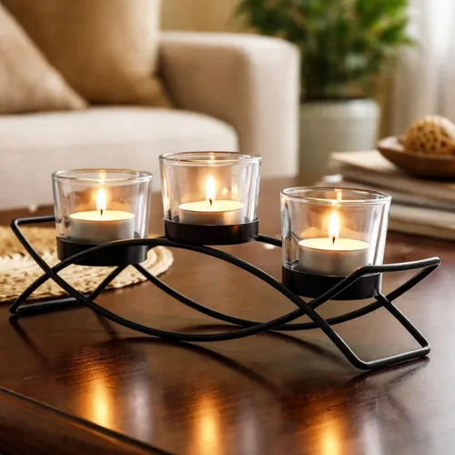 Vista 12 de Seraphic - Porta velas arqueado de hierro para decoración de centro de mesa con portavelas largo para bodas, patio, cocina, comedor y mesas de café