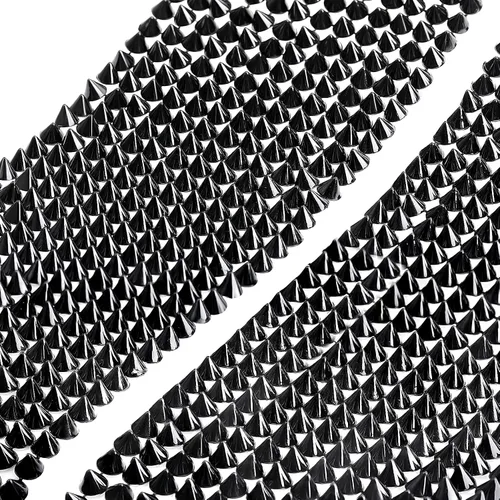 Vista 4 de 3 yardas para coser en forma de cono de espiga con parte trasera plana, remaches para bricolaje, cuentas punk, para decoración de ropa, bodas, Negro