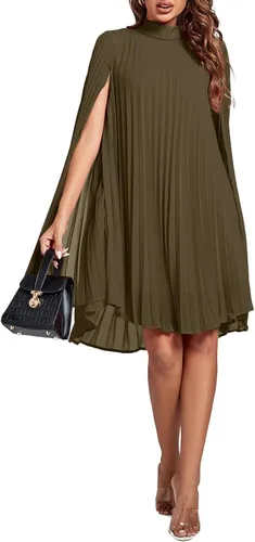 Vista 5 de Rooscier Vestido midi de fiesta plisado con cuello alto falso y espalda abierta para mujer