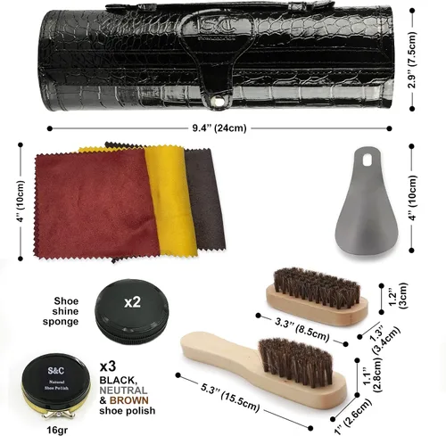 Vista 4 de Kit de pulido y cuidado de zapatos de 12 piezas, kit de abrillantador de zapatos de cuero para hombres y mujeres con pulido marrón, negro, neutro