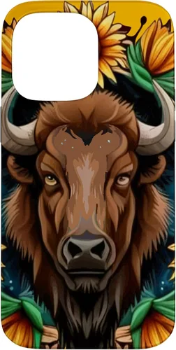 Vista 21 de American Bison with Sunflower Wreath Kansas State Tattoo Art Case for iPhone XR