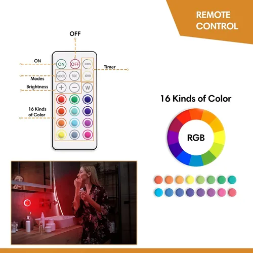 Vista 5 de VYANLIGHT Luces de disco recargables con 2 controles remotos, iluminación LED de disco de 16 colores intercambiables, funciona con pilas, regulables