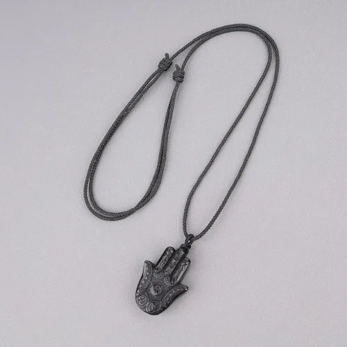 Vista 5 de COAI Hamsa - Collar de obsidiana negra para hombre y mujer
