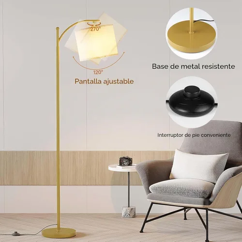Vista 4 de SUNMORY Lámpara de pie de arco, moderna lámpara de pie con bombilla de 9 W, 3 temperaturas de color, lámparas de pie de metal con pantalla colgante