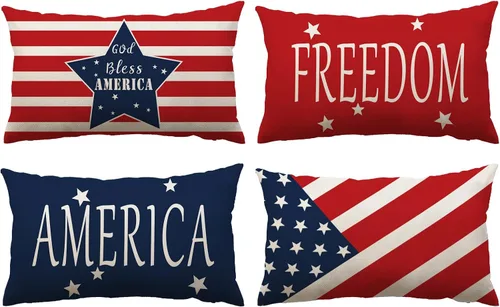 Vista 13 de YeeJu Juego de 4 fundas de almohada patrióticas de 12 x 12 pulgadas, fundas de almohada para el 4 de julio, fundas de almohada para decoración