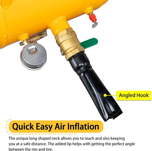 Vista 2 de Inflador de Neumáticos Compacto de 10 Galones con Asentador de Talón de Aire a Presión para Camión Tractor ATV Tanque Resistente, Amarillo