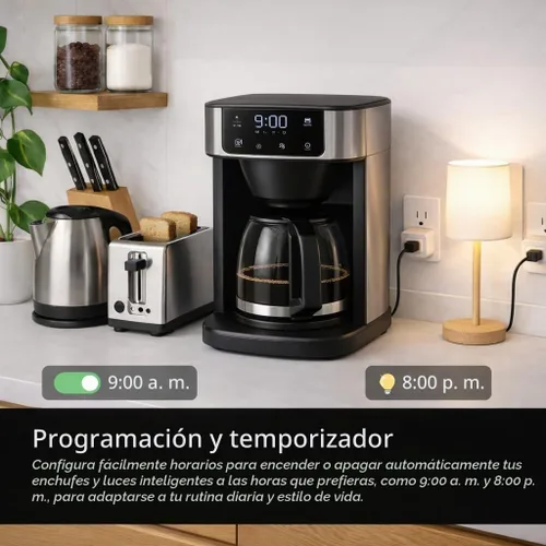 Vista 5 de Enchufe inteligente compacto, funciona con Alexa y Google Assistant, aplicación Smart Life y control de voz, monitoreo de energía, programación