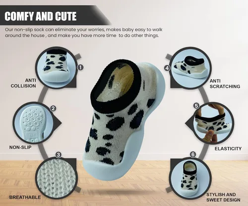 Vista 3 de Zapatos de bebé para niños y niñas, zapatos de primera caminata, antideslizantes, suela suave, zapatos de calcetín para bebés