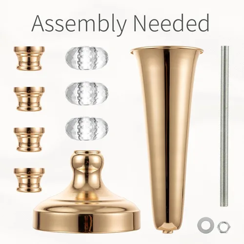 Vista 7 de Jarrón de trompeta de metal dorado, 2 jarrones altos de mesa para centros de mesa, 20.8 pulgadas, soporte de flores para bodas, cumpleaños