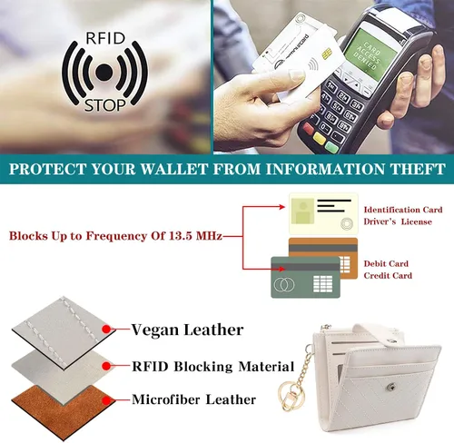 Vista 5 de GAEKEAO Billetera delgada para mujer, tarjetero con bloqueo RFID, billetera plegable con bolsillo para monedas con cremallera, ventana
