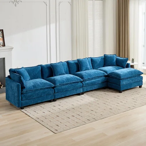 Vista 17 de Sofá seccional modular, sofá seccional en forma de L de 76.7 pulgadas con otomana móvil, cómodo loveseat de chenilla nube con reposabrazos