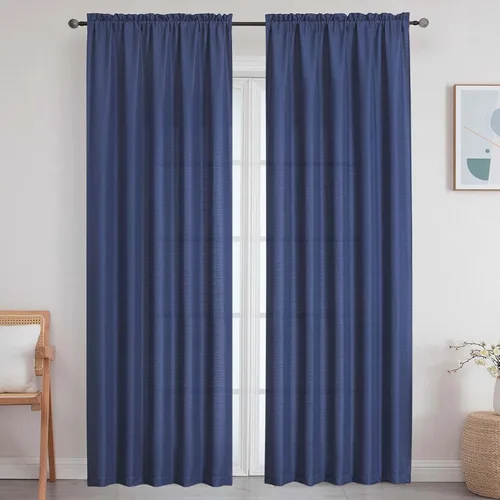 Vista 80 de Cortinas de lino para dormitorio y sala de estar de 96 pulgadas de largo, juego de 2 paneles, con bolsillo para cortinero, filtrado de luz, textura