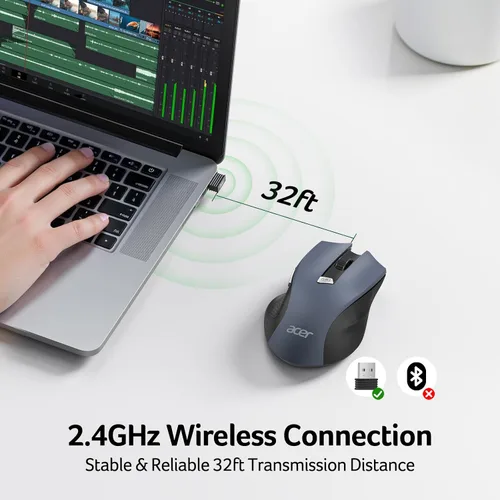 Vista 2 de Acer ratón inalámbrico para portátil, ratón de computadora de 2.4GHz 3 niveles de DPI ajustables, ratones USB inalámbricos de oficina con receptor