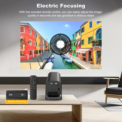 Vista 4 de Mini proyector de dormitorio, proyector de películas pequeñas (con Bluetooth y altavoz integrados), nativo 1080P, compatible con 4K, compatible